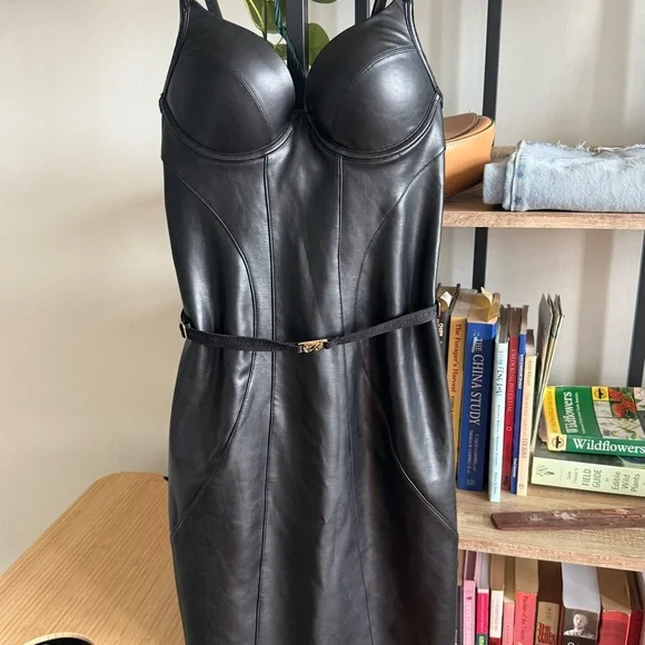 Honey Birdette Bkack Faux Leather Emily Bustier Bodycon Dress - Picture 12 of 13